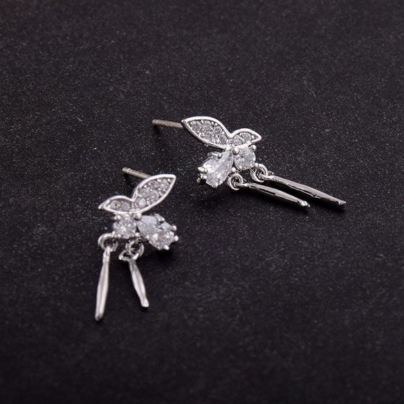 *925 Sterling Silver Diamond Butterfly Earrings - Picture 4 of 6